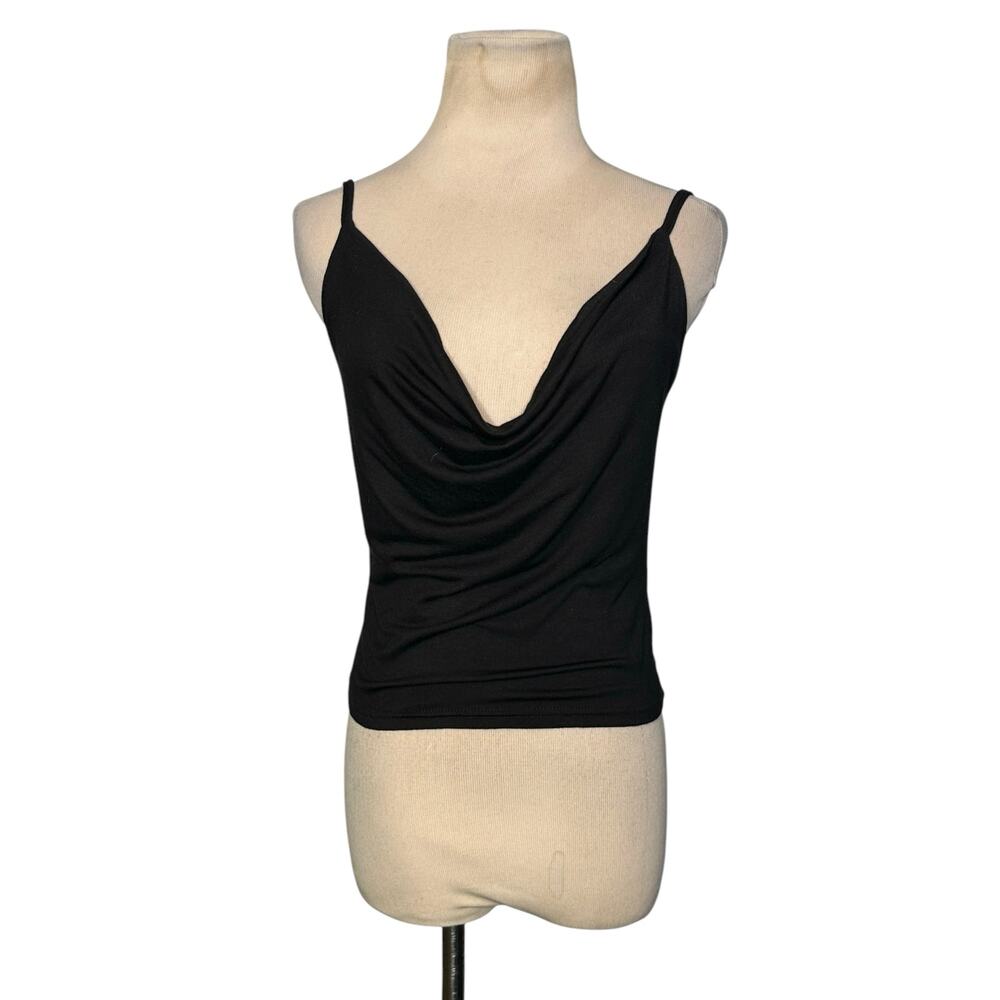 PrettyLittleThings black strappy cowl neck cami top size 2